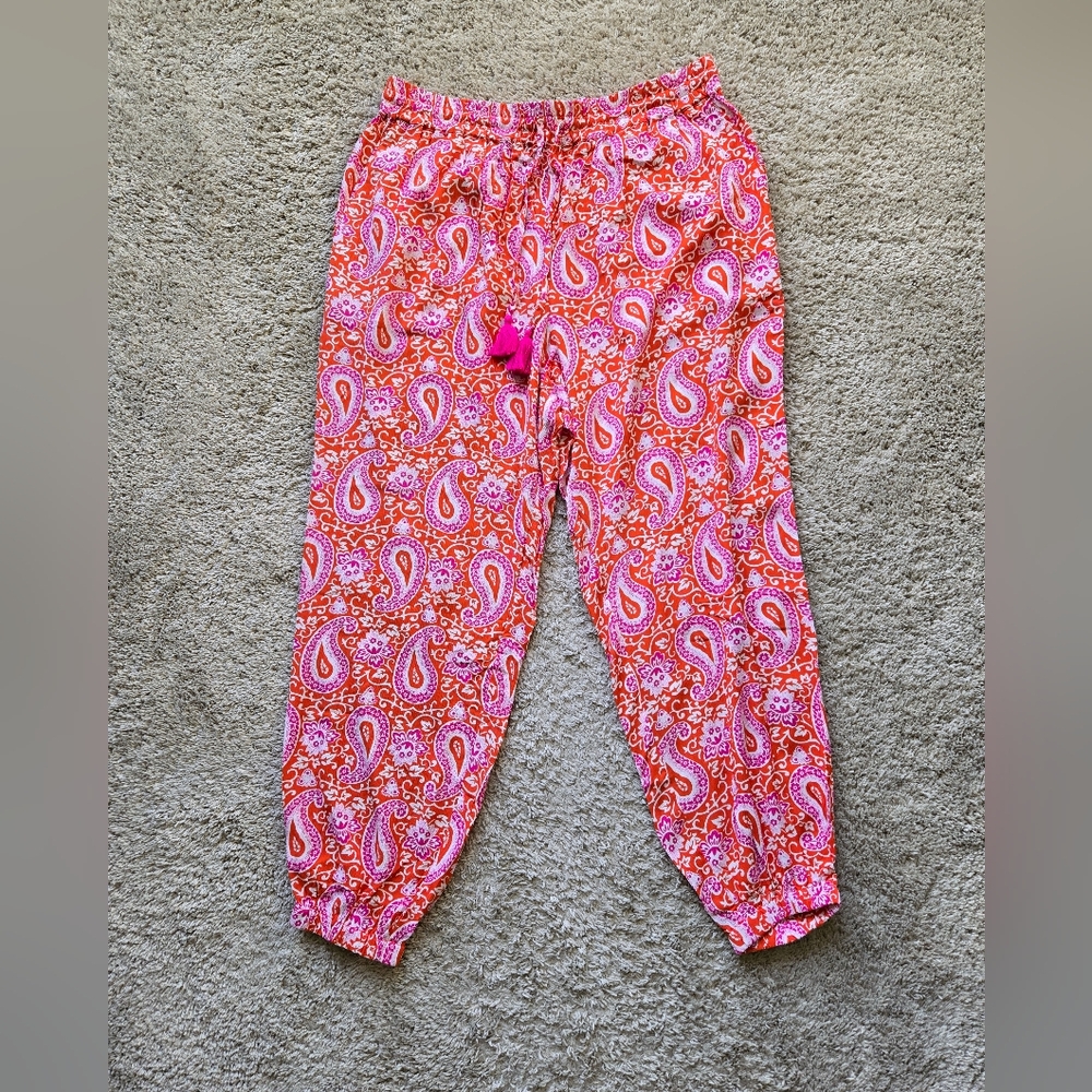 Boden Pink & Orange Paisley Cropped Pants